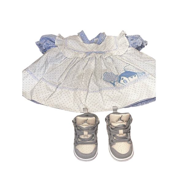 Vintage Mayfair Dress 18m - Floral Blue/White Pinafore, Peter Pan Collar - Picture 2 of 14